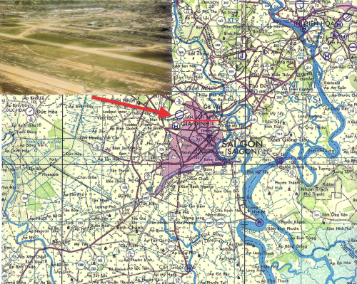 Tan Son Nhut Air Base was located Northwest of Saigon, South Vietnam. Inset, photograph of the air base in June, 1968. Photo: Common Domain.